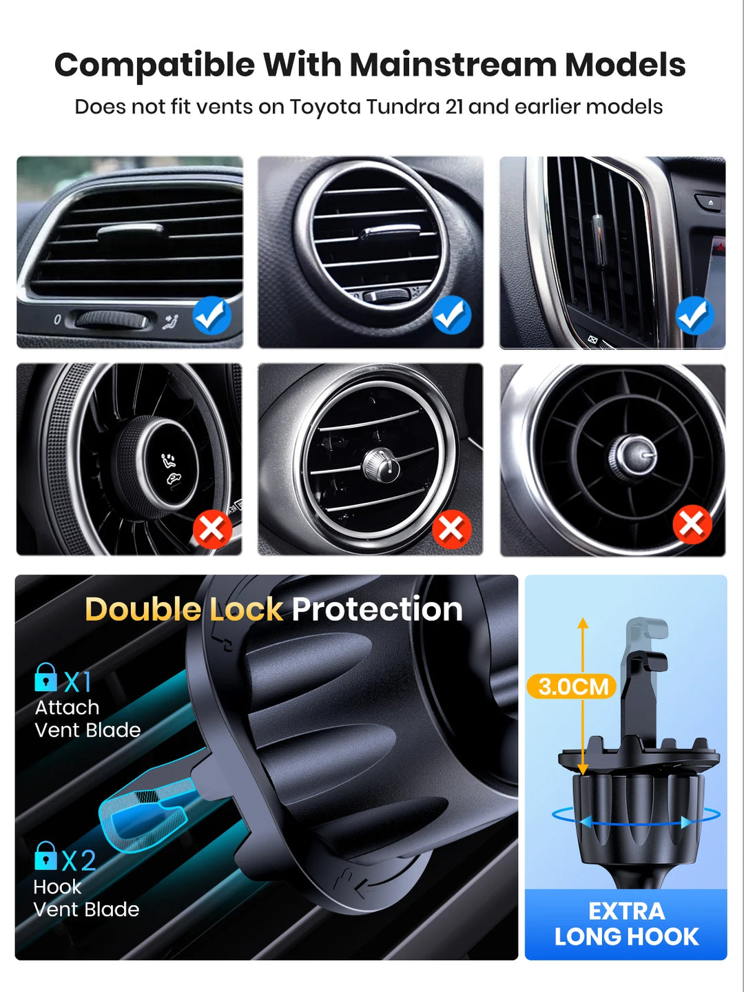 TOPK Car Phone Holder Mount Air Vent Cell Phone Holder for Car Hands Free Easy Clamp Cradle in Vehicle Fit All 4" to 7" Phone
