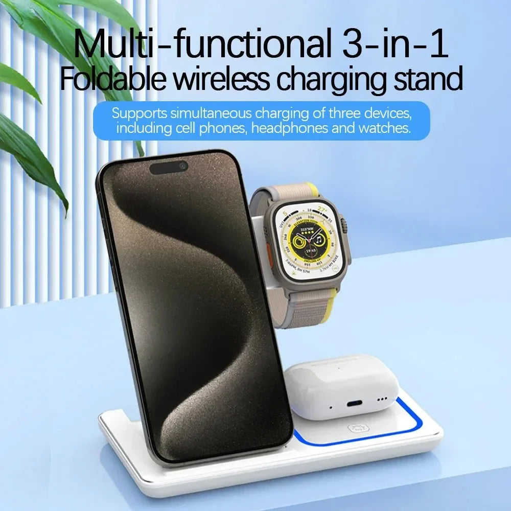 30W 3-in-1 Wireless Charger Stand with LED