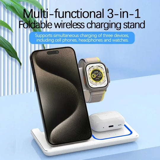 30W 3-in-1 Wireless Charger Stand with LED