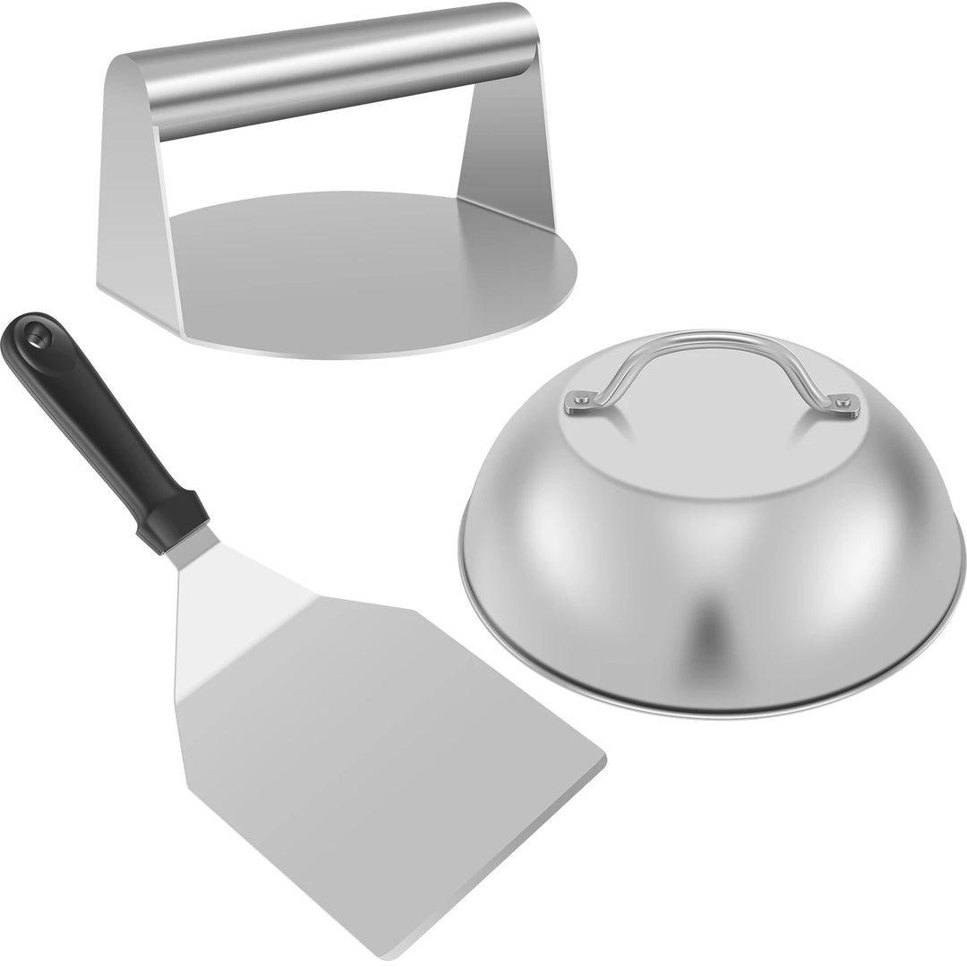 Smash Burger Kit with Lid Griddle Spatula 5.5 Inch Stainless Steel Burger Press 8.9 Inch Basting Cover 13.38 x 5.5 Inch Grill