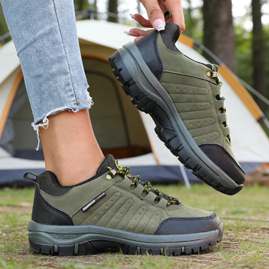 Suede Leather Women Hiking Shoes All-terrain Sneakers Breathable Wear-resistant Mesh Non-slip Hiking Shoes Outdoor Cycling Shoes