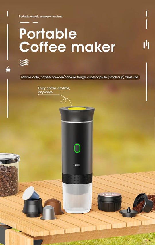 New Portable 3-in-1 Wireless Espresso Coffee Maker - Ideal for Travel, Car, Home & Camping | Capsule & Powder Compatible