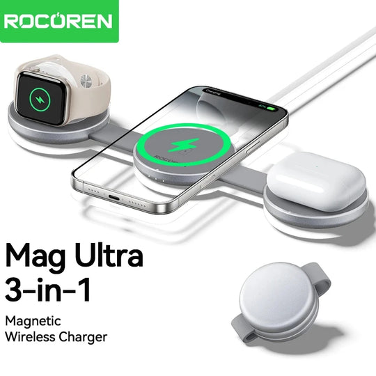 Rocoren Foldable 3-in-1 Magnetic Wireless Charger