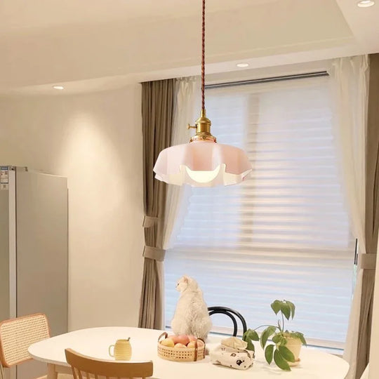 Modern Glass Flower Long-linePendant Lamp With Switch Aluminum all-Copper Lamp Head Bedroom Bedside And Dining Room Lighting