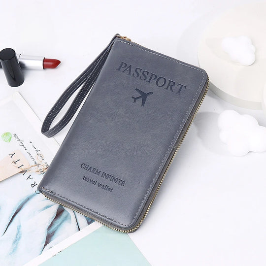 Unisex Men Women Zipper Travel Multi-Function Passport Holder Cover Case Wallet PU Leather Ticket Protective Travel Accessories