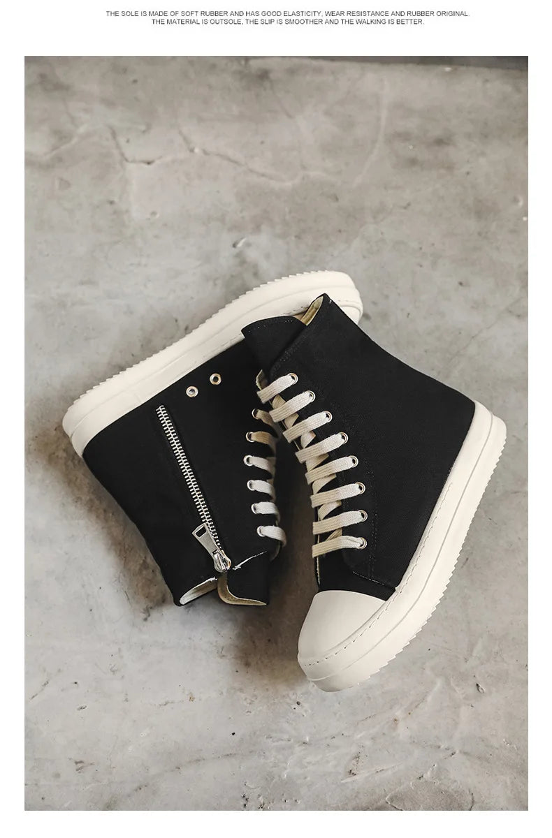 Popular Men's Sneakers Men's Casual Shoes 2025 New Lace-up Thick Bottom High Top Shoes Canvas Punk Couple Trend Sneakers for Man