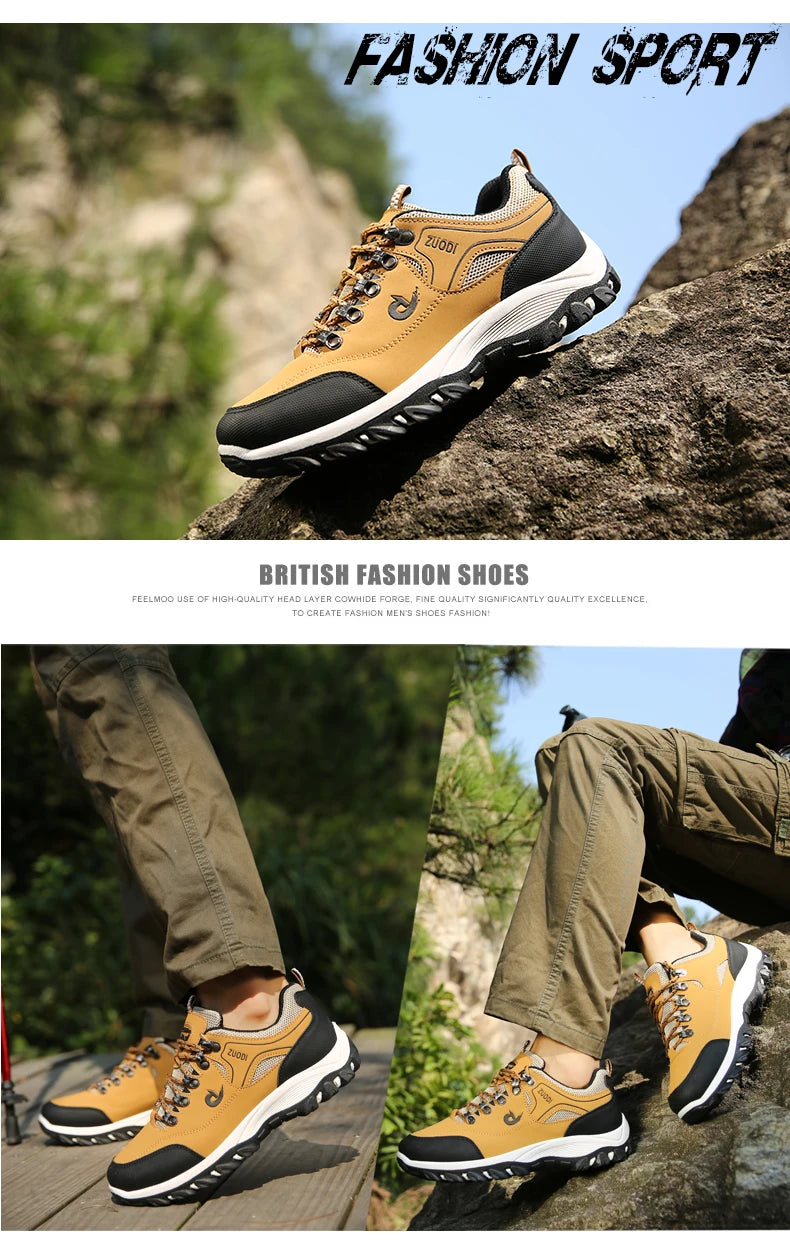 Casuals Men Shoes Summer Breathable Hiking Walking Sneakers Outdoor Ultralight Leather Slip-on Climbing Trekking Sneakers 2026