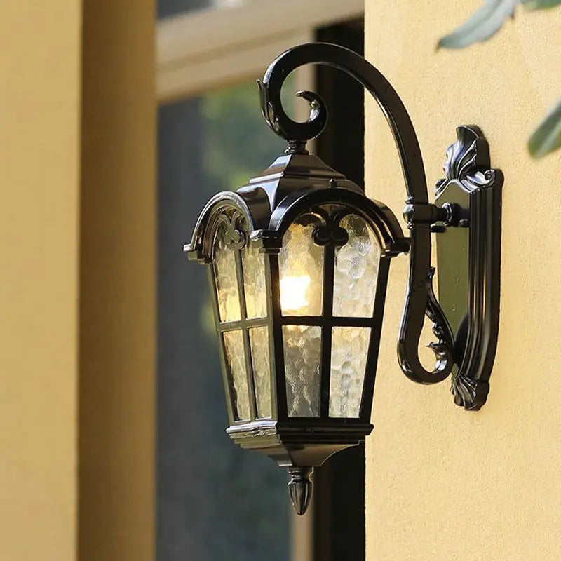 American Retro Outdoor Waterproof Wall Lamp Black Balcony Corridor Aisle Courtyard Exterior Wall Villa Gate Garden LED Lamp