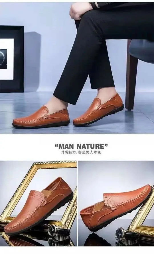 Comfort Men's Casual Loafers Summer Men Shallow Slip on Leather Shoes Soft Bottom Lightweight Driving Shoes for Men Peas Shoes