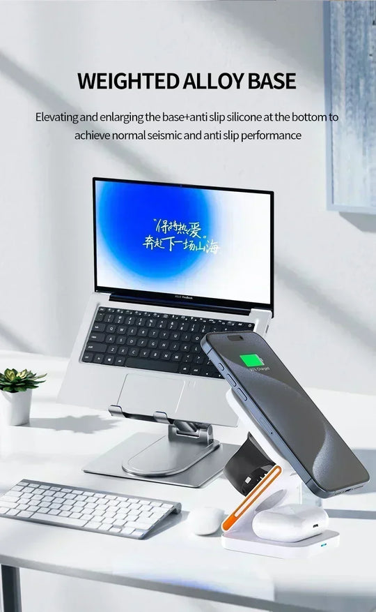 Fast Charging Station 3 in 1 Foldable Magnetic Wireless Charger Stand for iPhone 16 15 14 13 12 iWatch 10-2 Airpods Pro Max