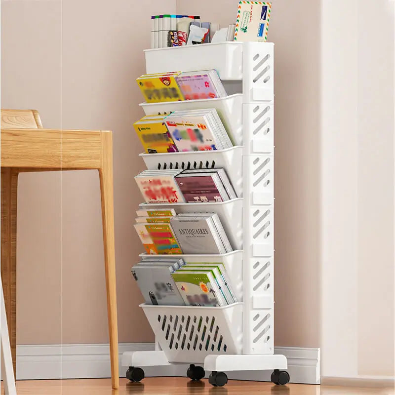 Simple Movable Book Shelf on Wheels 5/6 Layers Bookshelf Movable Floor Small Cart Book Storage Shelf Pen Holder Office Supplies