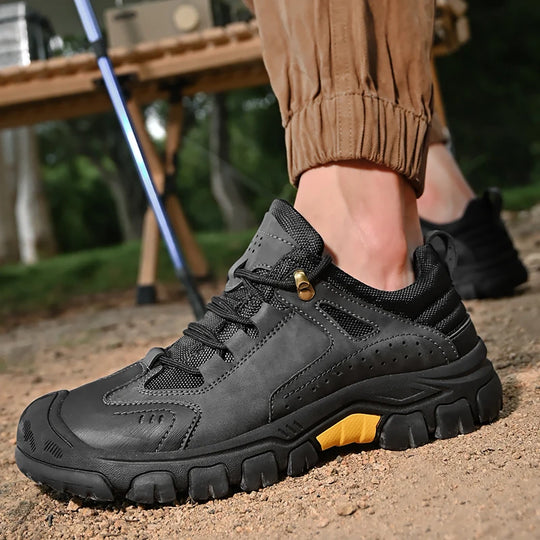 Men's Leather Outdoor Lace Up Anti Slip Sports Shoes Comfortable  Lightweight Hiking Shoes Casual  Breathable Hiking Shoes