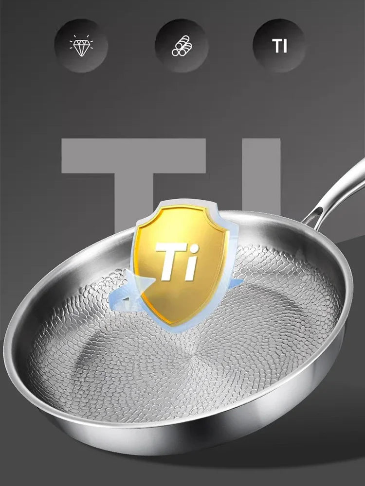 Titanium Frying Pan Thickened Non-Stick Non-Coating Hammer Pattern Fried Steak Pan Gas Stove Pot Induction Kitchen Cookwarev