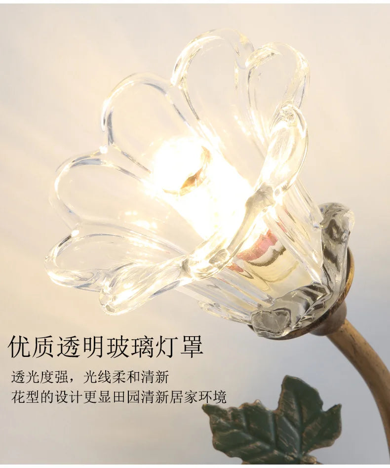 American Wall Lamp - Modern Minimalist & French Rustic Floral Design for Living Room/Bedroom Headboard