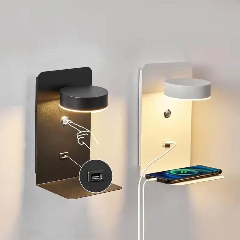 Led Wall Lamp Modern Simplicity Interior Wall Light Bedroom Night Lamp Bedside Lamp LED Light with Usb Mobile Phone Charging