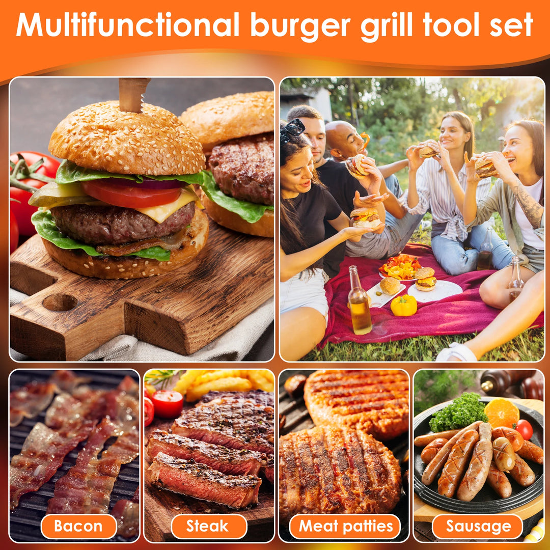 Smash Burger Kit with Lid Griddle Spatula 5.5 Inch Stainless Steel Burger Press 8.9 Inch Basting Cover 13.38 x 5.5 Inch Grill