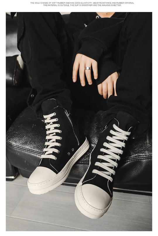 Popular Men's Sneakers Men's Casual Shoes 2025 New Lace-up Thick Bottom High Top Shoes Canvas Punk Couple Trend Sneakers for Man