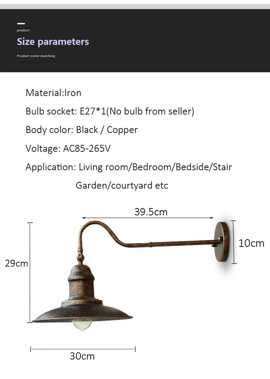 American Industrial Wall Lamp Porch Lamp Outdoor Courtyard Garden Lamp Billboard Park Wall Light Stair Bedside Bedroom Lighting