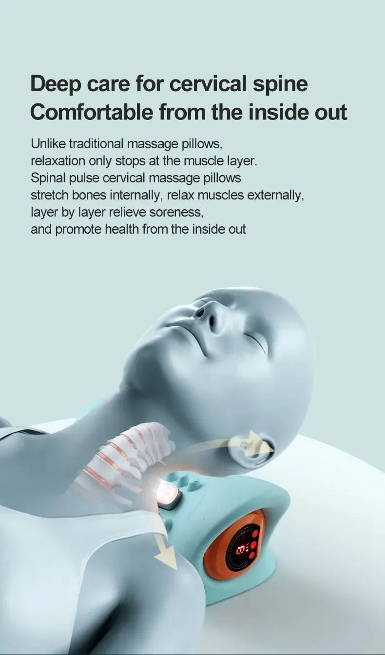 A multifunctional neck massager designed to heat and stretch the neck, back, and shoulders, providing deep relief for neck disco