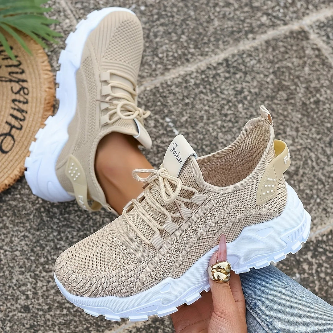 Fashion Women's Casual Knit Sneakers Breathable Lightweight Soft Sole Non Slip Outdoor Walking Shoes