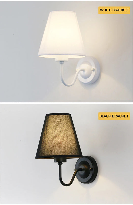 LED Modern Wall Lamp Indoor Lighting Nordic E27 Fabric Retro Wall Lamp Home Bedroom Bedside Hotel Lamp