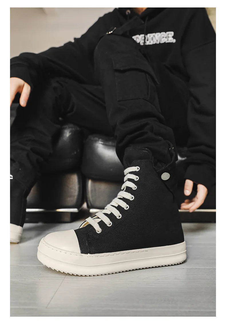 Popular Men's Sneakers Men's Casual Shoes 2025 New Lace-up Thick Bottom High Top Shoes Canvas Punk Couple Trend Sneakers for Man