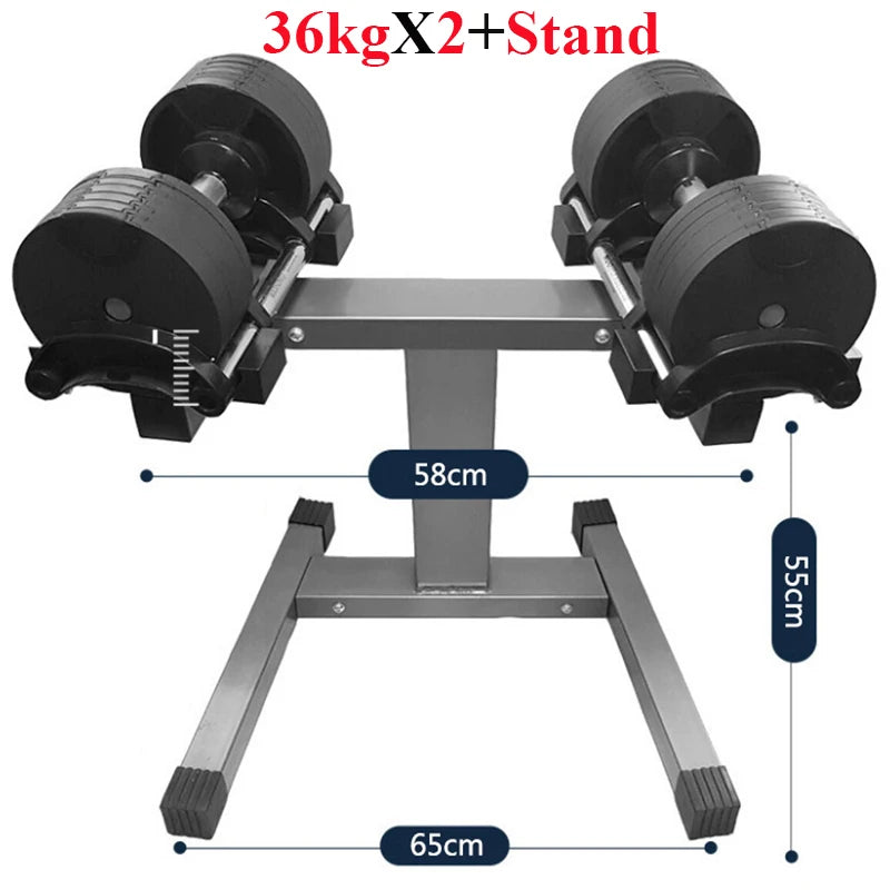 36KG Adjustable Dumbbell Set with Stand