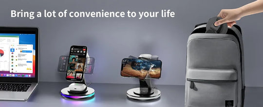Magnetic Wireless Charging Station for iPhone 16 15 14 Foldable Rotating Light Adjustment 3-in-1 15W Fast Mag-Safe Charger Stand