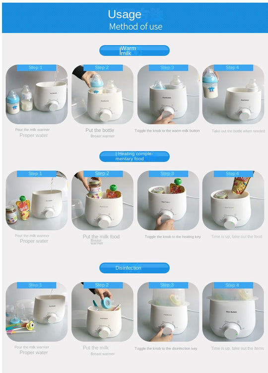Baby Bottles Milk Warmer Food Heater Steam Sterilizer 5-Minute Fast Warming Precise Temperature Control Double Milk Warmer
