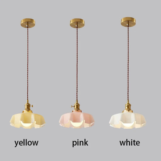 Modern Glass Flower Long-linePendant Lamp With Switch Aluminum all-Copper Lamp Head Bedroom Bedside And Dining Room Lighting
