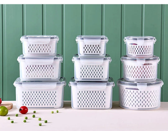 Multipurpose Refrigerator Storage Container with Drain Basket