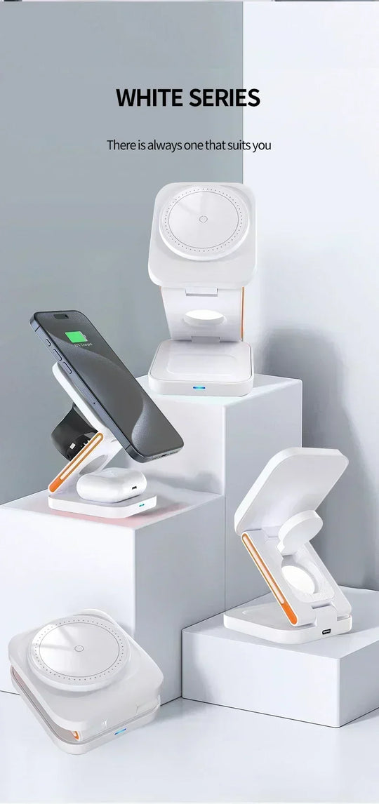 Fast Charging Station 3 in 1 Foldable Magnetic Wireless Charger Stand for iPhone 16 15 14 13 12 iWatch 10-2 Airpods Pro Max