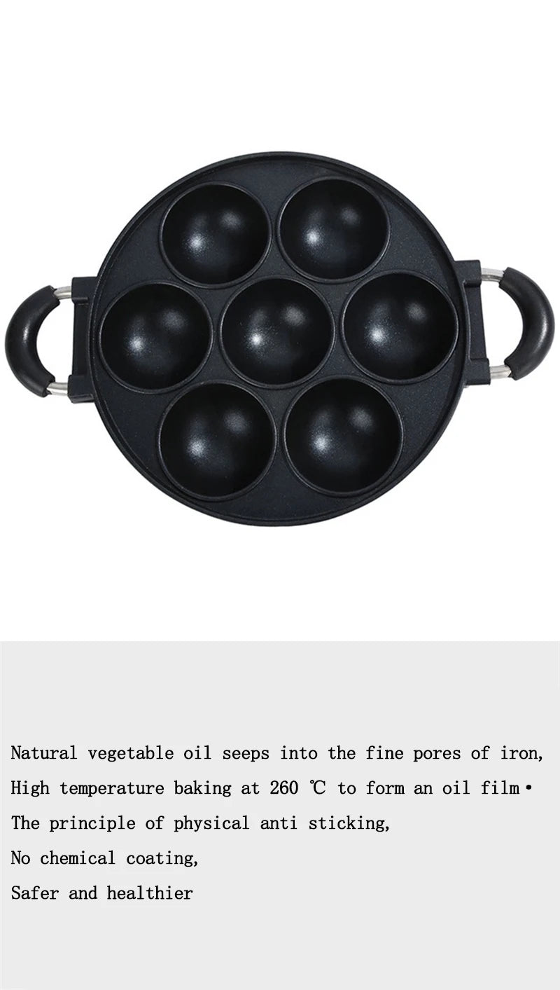 7 Hole Cake Cooking Pan Cast Iron Omelette Pan Non-stick Cooking Pot Breakfast Egg Cooking Pie Cake Mold Cookware Kitchenware