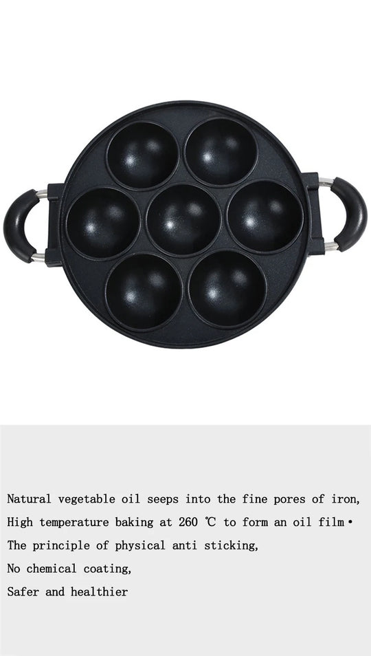 7 Hole Cake Cooking Pan Cast Iron Omelette Pan Non-stick Cooking Pot Breakfast Egg Cooking Pie Cake Mold Cookware Kitchenware