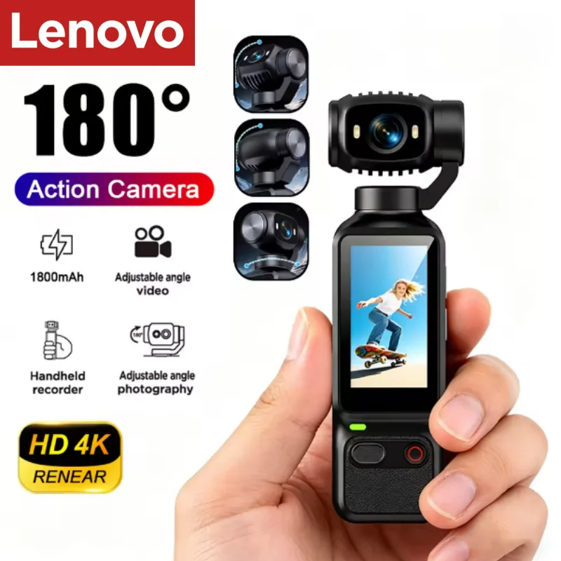Lenovo HD 4K Action Camera 180° Rotatable For Vlog YouTube Tiktok Girls Record Life Video Recording Entry Portable Action Camera