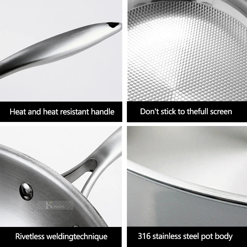 Frying Pan 304 Stainless Steel Skillet 28/30cm Non-stick Pan NO-coating Eggs Steak Frying Pot Use Gas and Induction Stove Woks