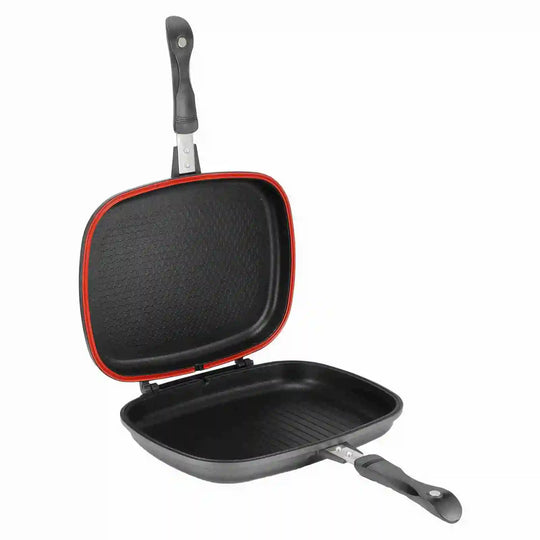 Double Side Pan Grill Pan Frying Double Side Portable Anti‑Burn Handle Kitchen Supplies Grill Pot 32cm/12.6in Pan Portable Pan