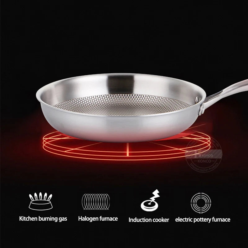 Frying Pan 304 Stainless Steel Skillet 28/30cm Non-stick Pan NO-coating Eggs Steak Frying Pot Use Gas and Induction Stove Woks