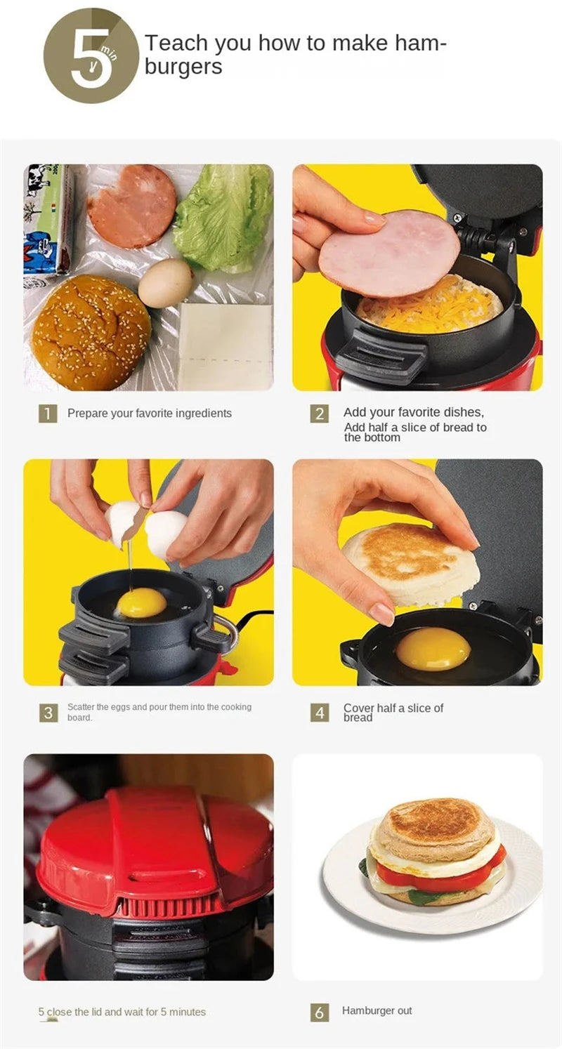 220V 110V Multifunctional burger machine Mini Breakfast Muffin Maker Household Non Stick Plates Electric Burger Maker Machine