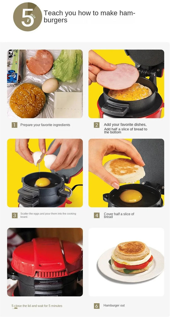 220V 110V Multifunctional burger machine Mini Breakfast Muffin Maker Household Non Stick Plates Electric Burger Maker Machine