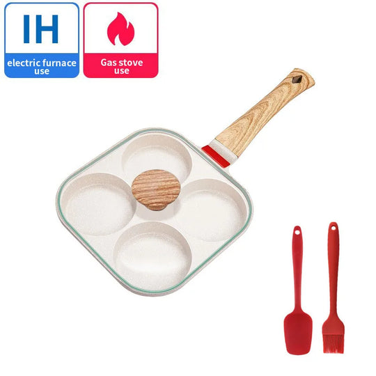Four Holes Egg Pancake FYI Pan Frying Nonstick Pans and Pot Skillet 4 Eggs Stove Omelet Ham Maker for Kitchen Tool with Lid