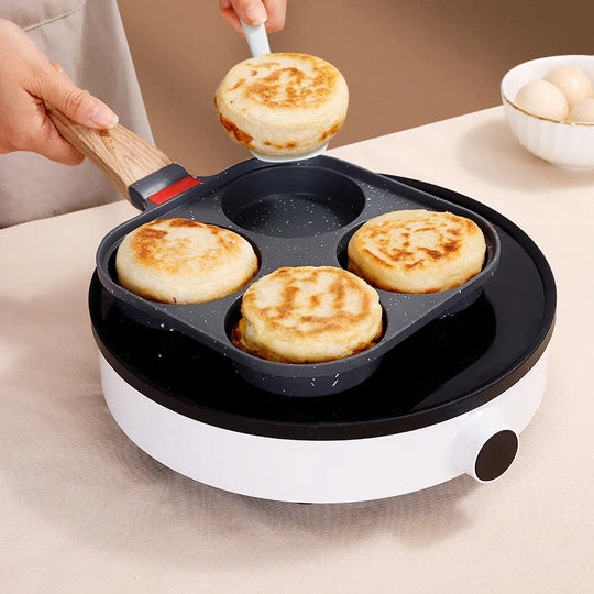 Four Holes Egg Pancake FYI Pan Frying Nonstick Pans and Pot Skillet 4 Eggs Stove Omelet Ham Maker for Kitchen Tool with Lid