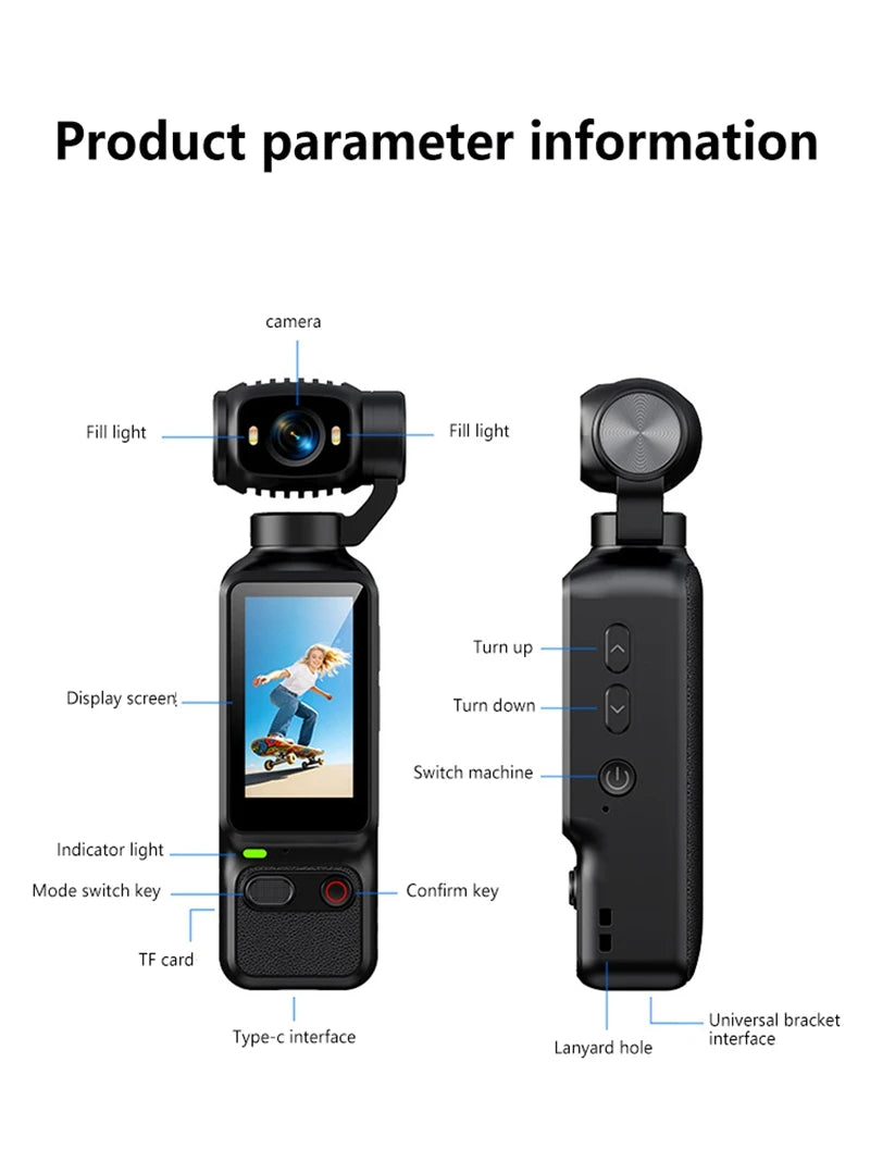 Lenovo HD 4K Action Camera 180° Rotatable For Vlog YouTube Tiktok Girls Record Life Video Recording Entry Portable Action Camera