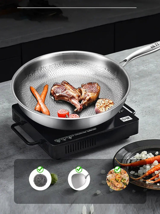 Titanium Frying Pan Thickened Non-Stick Non-Coating Hammer Pattern Fried Steak Pan Gas Stove Pot Induction Kitchen Cookwarev