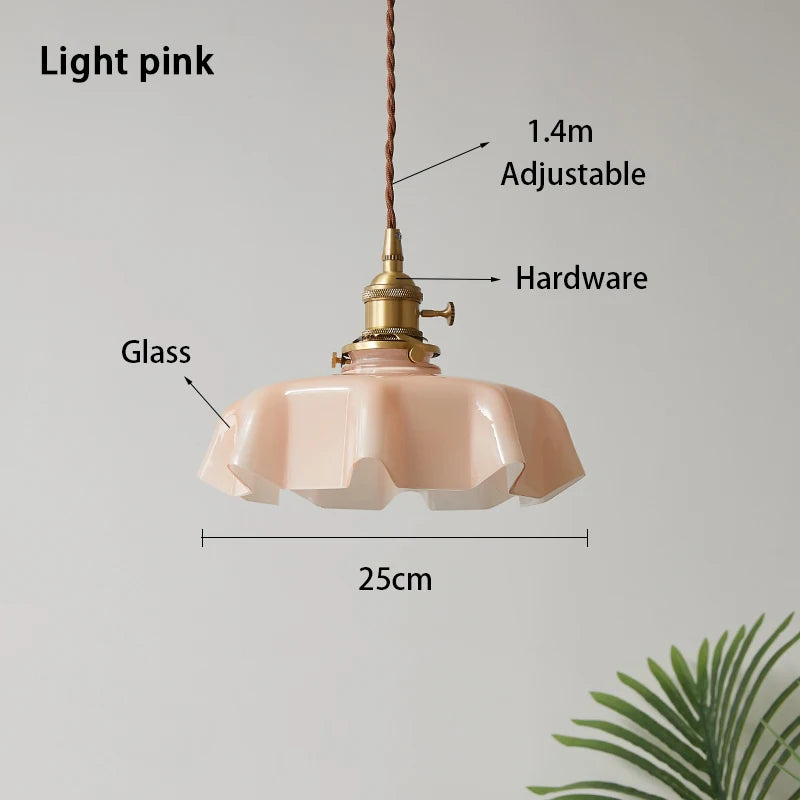 Modern Glass Flower Long-linePendant Lamp With Switch Aluminum all-Copper Lamp Head Bedroom Bedside And Dining Room Lighting