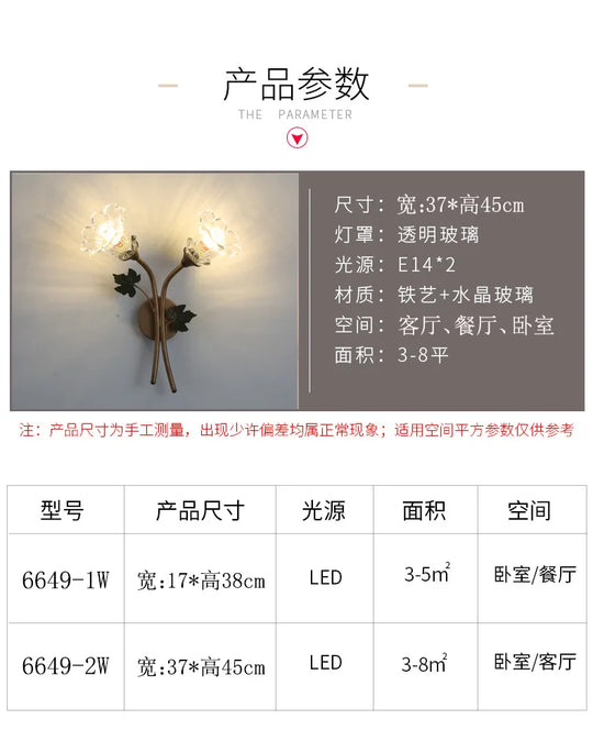 American Wall Lamp - Modern Minimalist & French Rustic Floral Design for Living Room/Bedroom Headboard