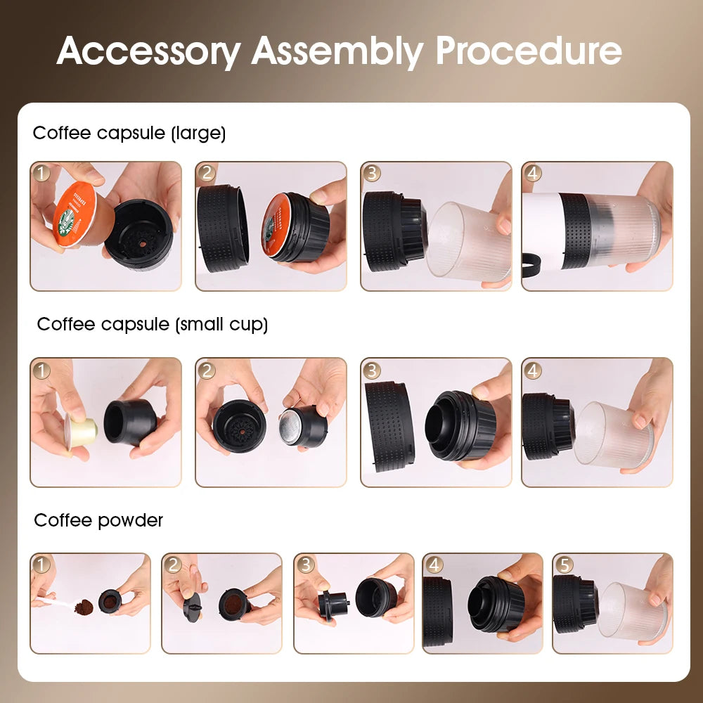 New Portable 3-in-1 Wireless Espresso Coffee Maker - Ideal for Travel, Car, Home & Camping | Capsule & Powder Compatible