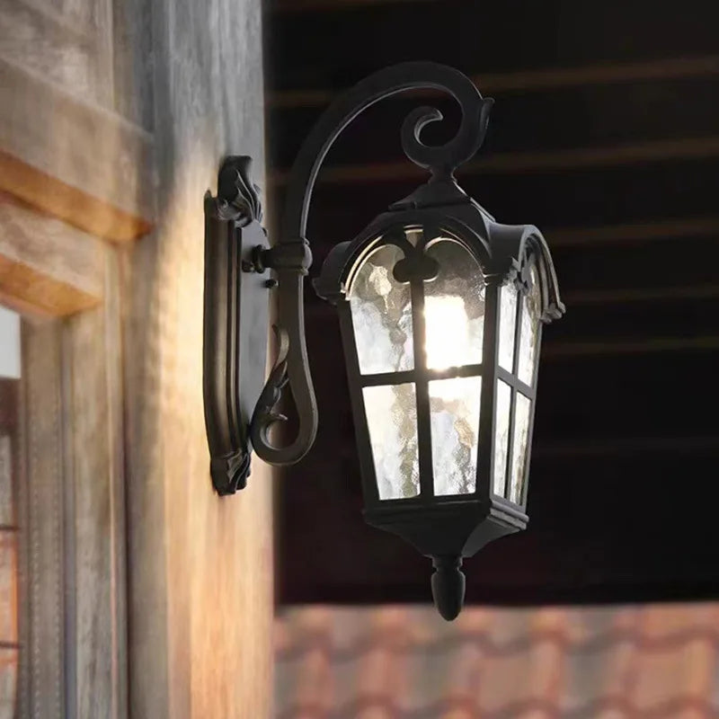 American Retro Outdoor Waterproof Wall Lamp Black Balcony Corridor Aisle Courtyard Exterior Wall Villa Gate Garden LED Lamp