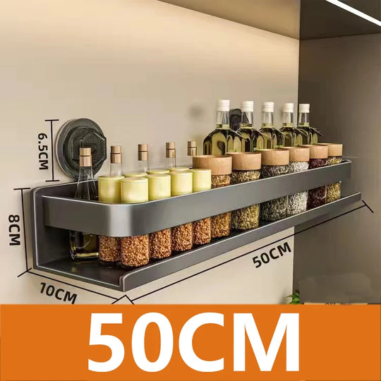 Suction Cup Kitchen Shelf Aluminum Spice Storage Rack Wall Mounted Seasoning Organizer No Drilling Kitchen Organizer Wall Shelf