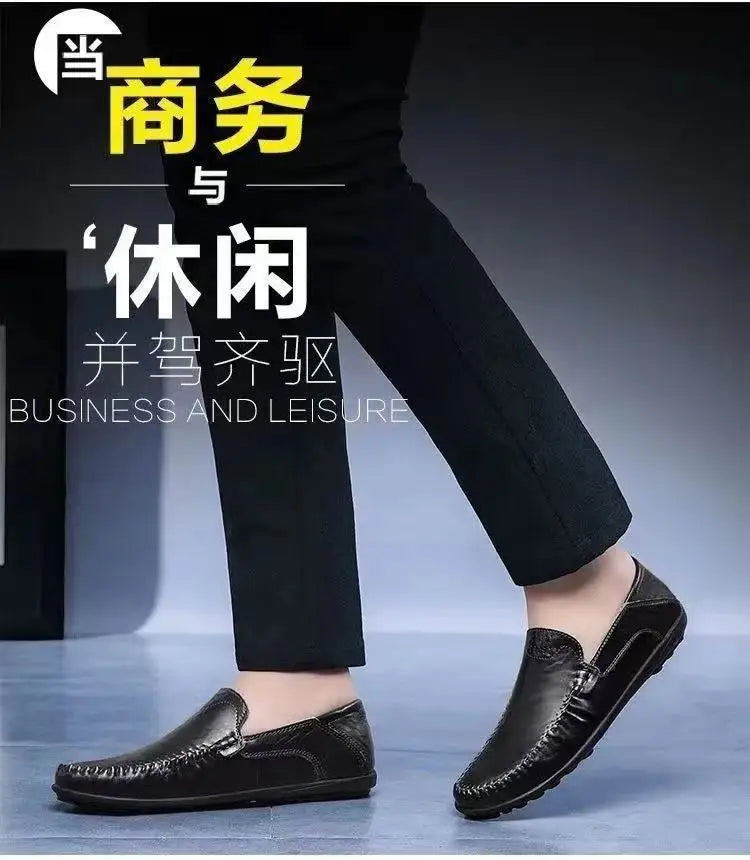 Comfort Men's Casual Loafers Summer Men Shallow Slip on Leather Shoes Soft Bottom Lightweight Driving Shoes for Men Peas Shoes